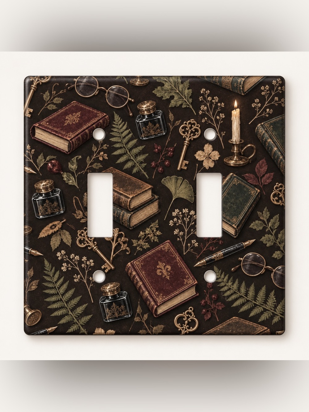Dark Academia Library Books Keys Double Toggle Light Switch Wall Plate Cover